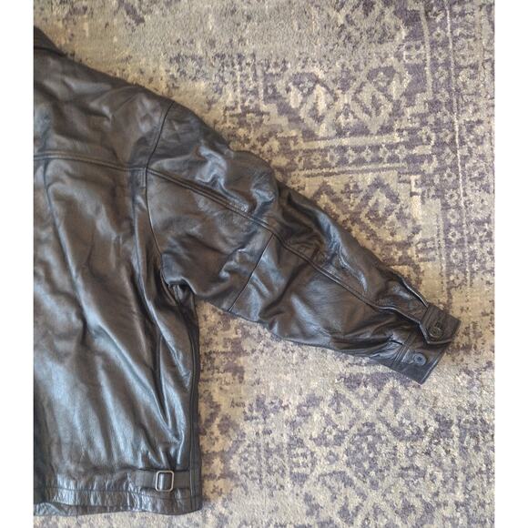 Vintage GAP Full Zip Leather Jacket Men’s XL Black Quilt Lined Bomber Y2K 90s - Picture 7 of 12